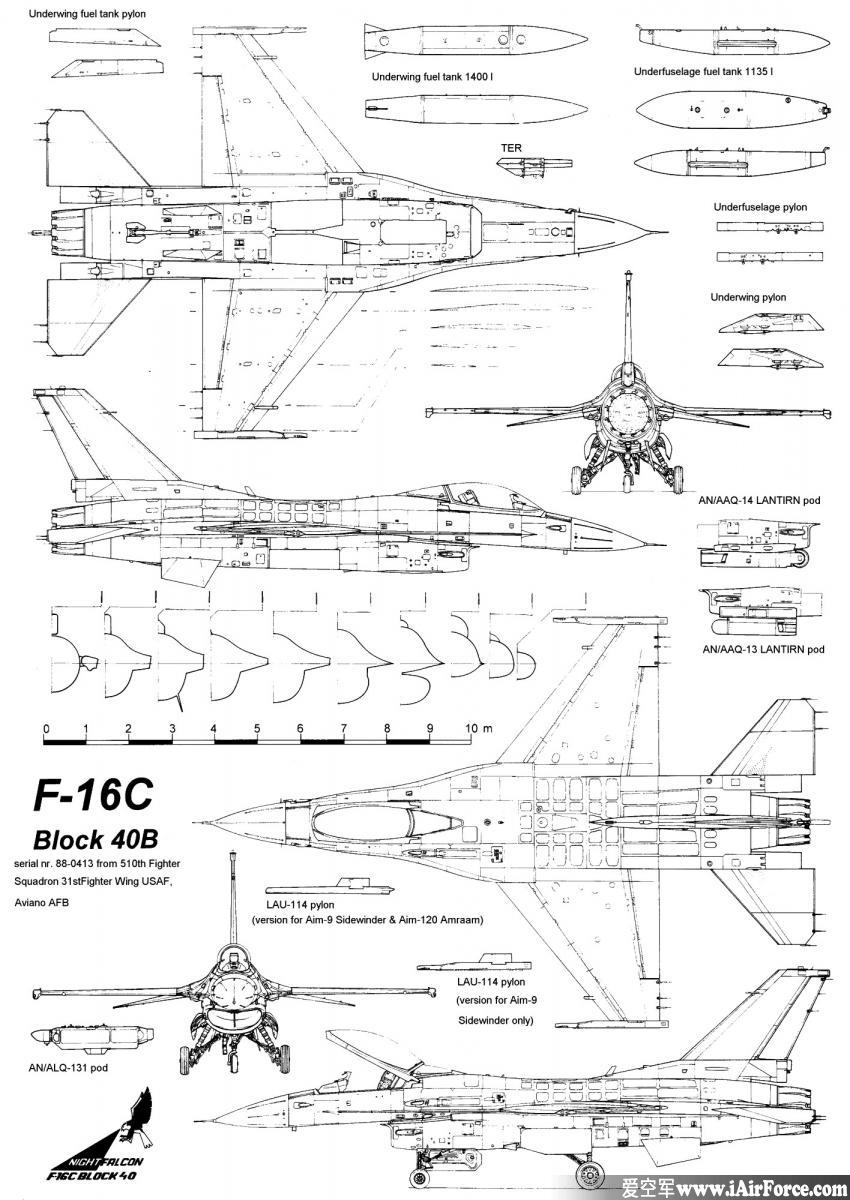 F-16 战隼 三视图 (Fighting Falcon) 3view