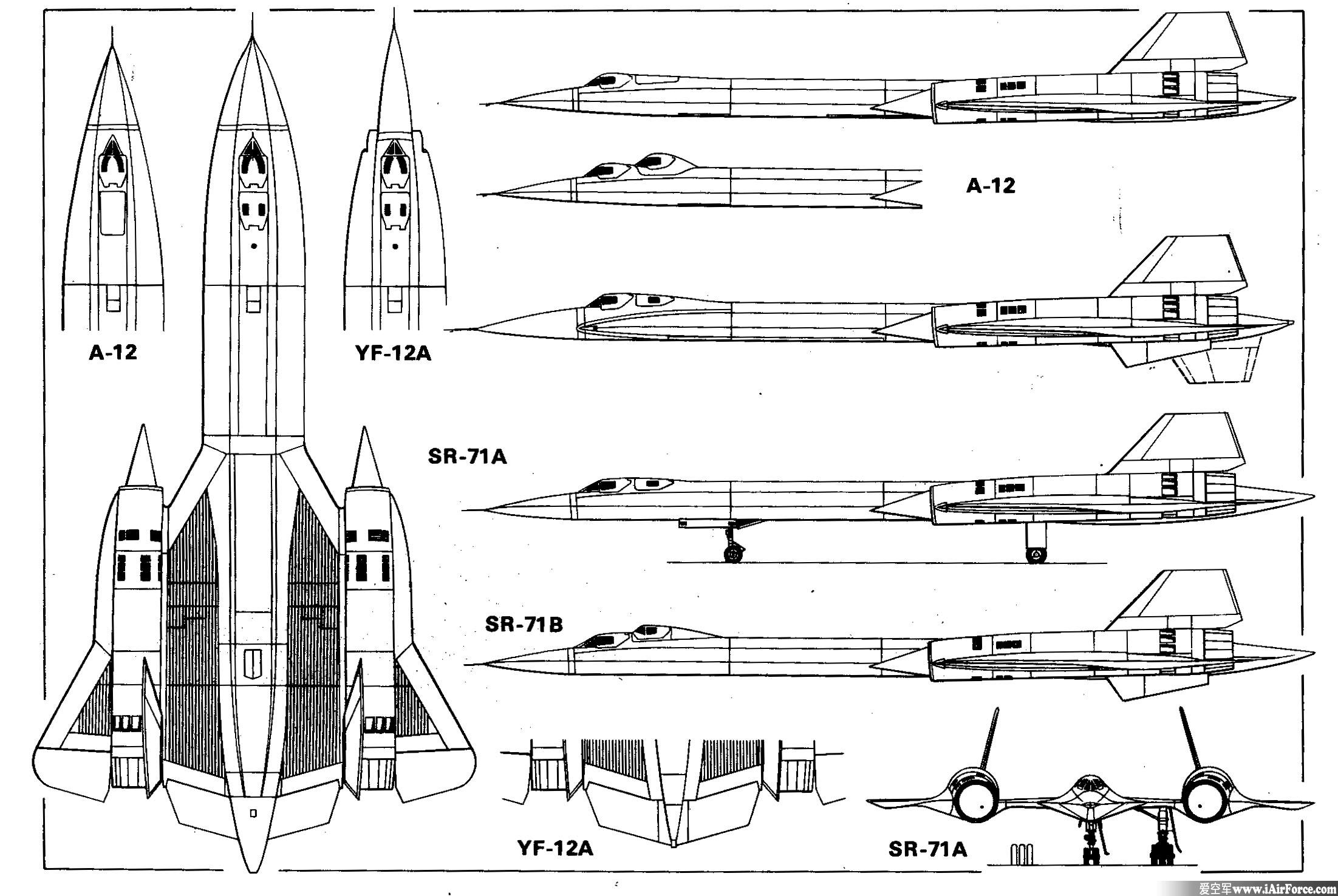 SR-71黑鸟战略侦察机 三视图